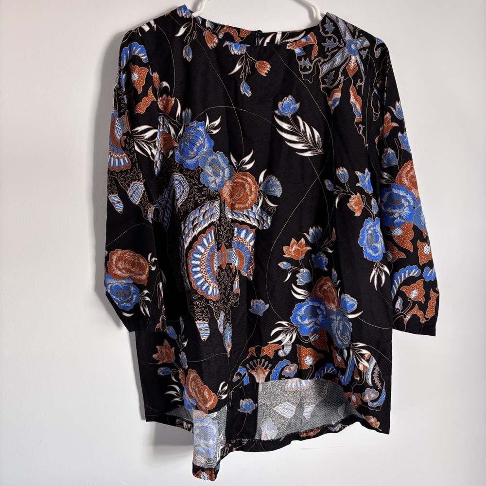 Batik Semar Tunic Shirt Women's‎ 3L (Us Sz XL) Black Blue Orange High-low - Picture 2 of 11